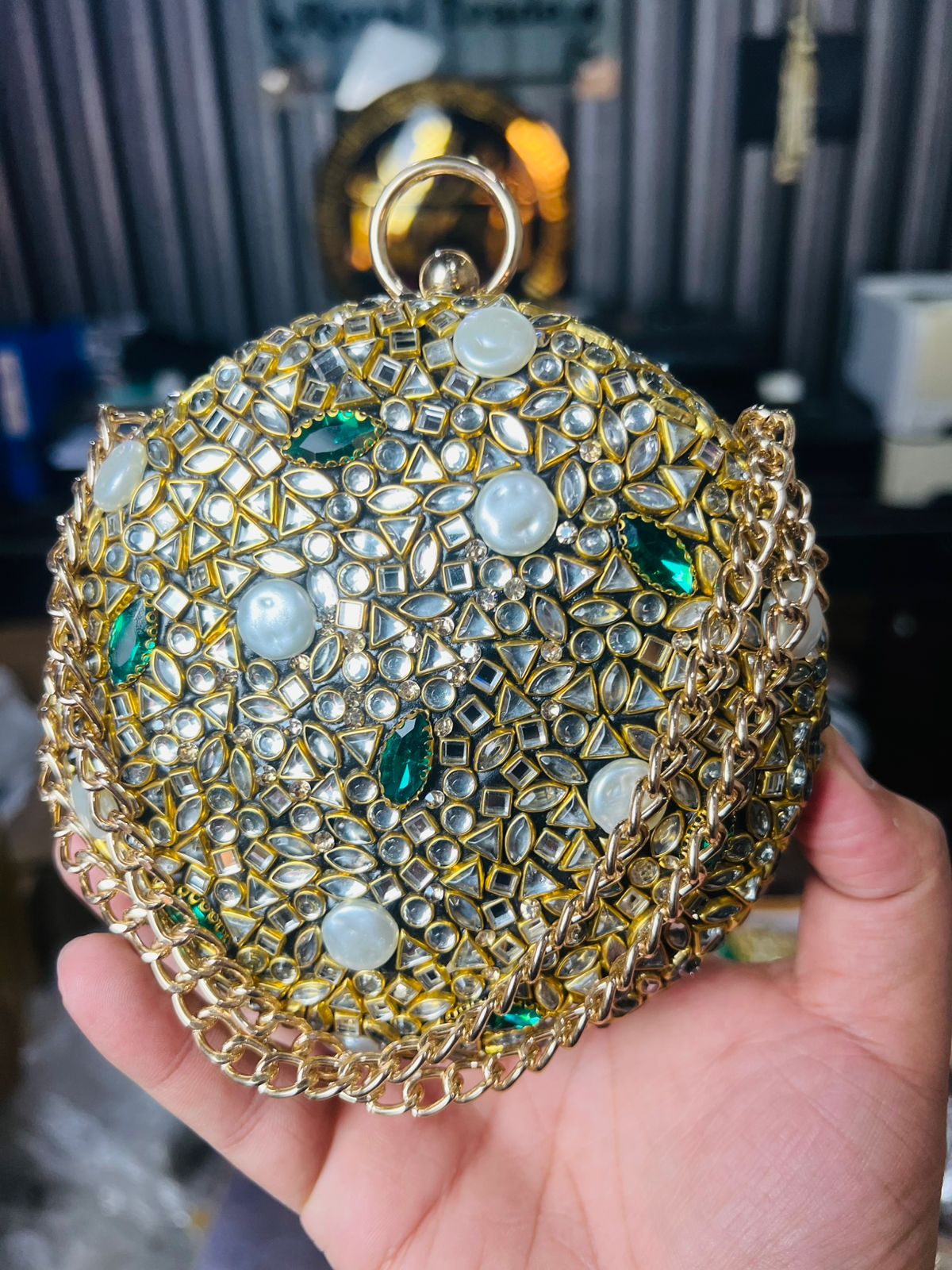 Large Size Turkish Designer Clutches-Round GREEN-3