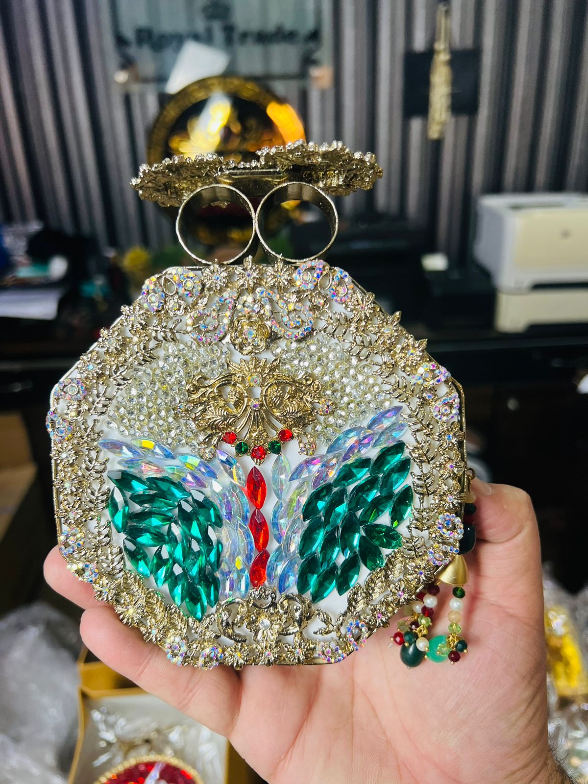 Large Size Turkish Designer Clutches-GOLDEN GREEN-6