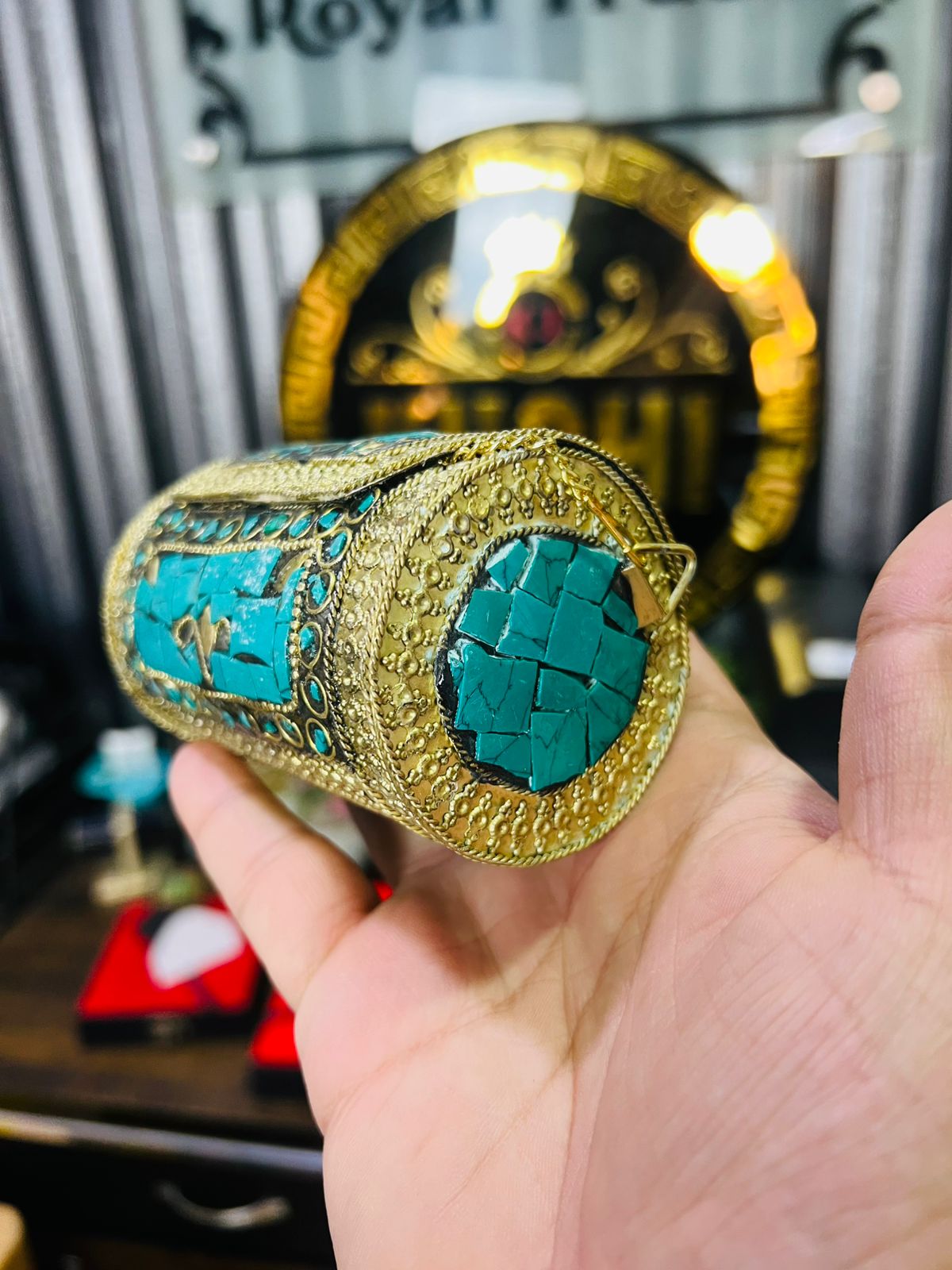 Small Cyilender Shape Bag -Green Gold