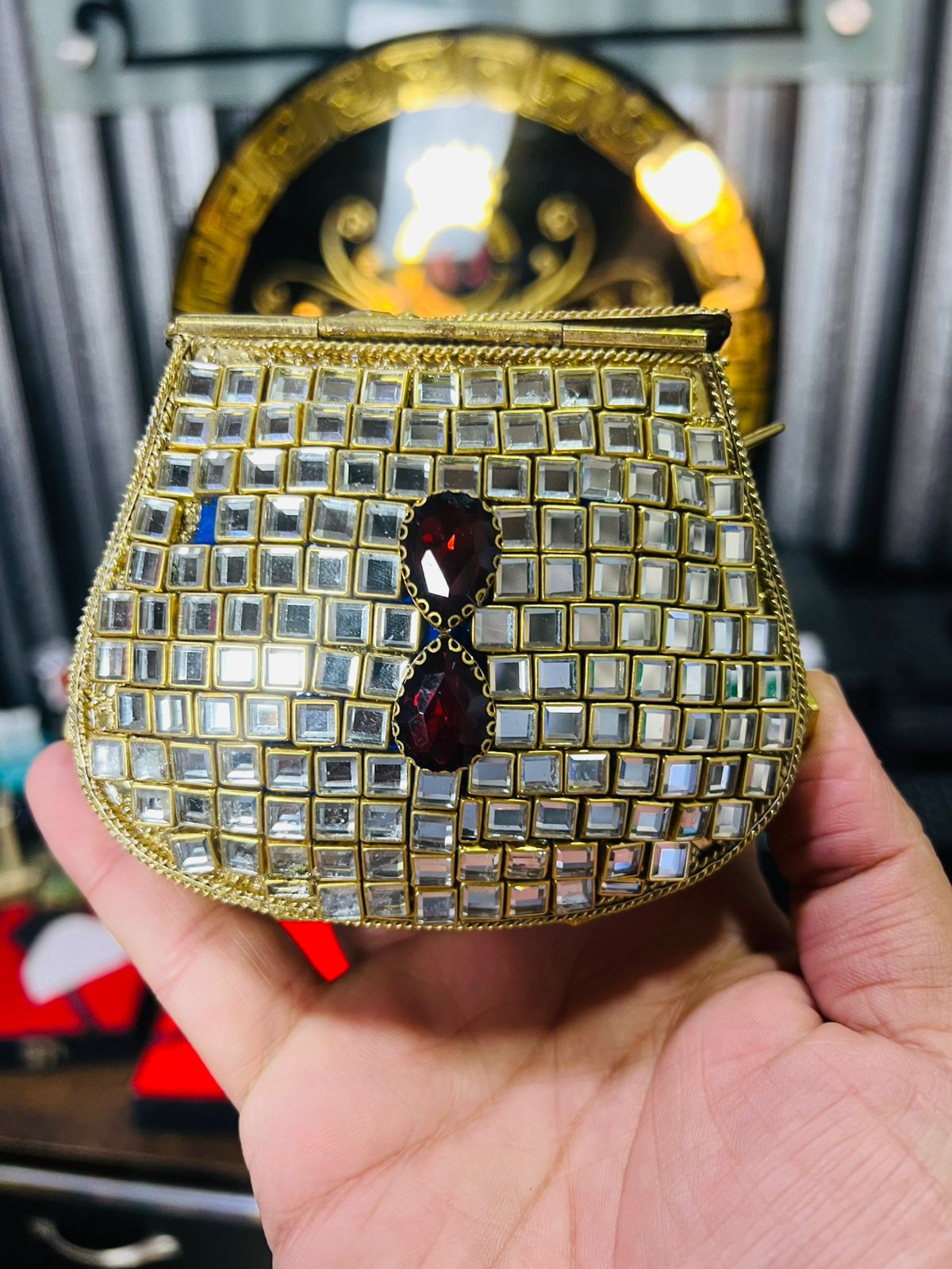 Medium Metal Bag With Kundan Work BB-1