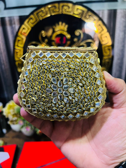 Medium Metal Bag With Mix Kundan Work Design BB-7