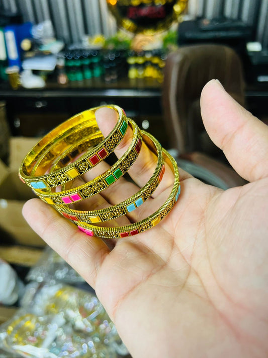 4 Piece Colorful Stylish Kara (Bracelet) Set {Size 2.5 (Dhai)}
