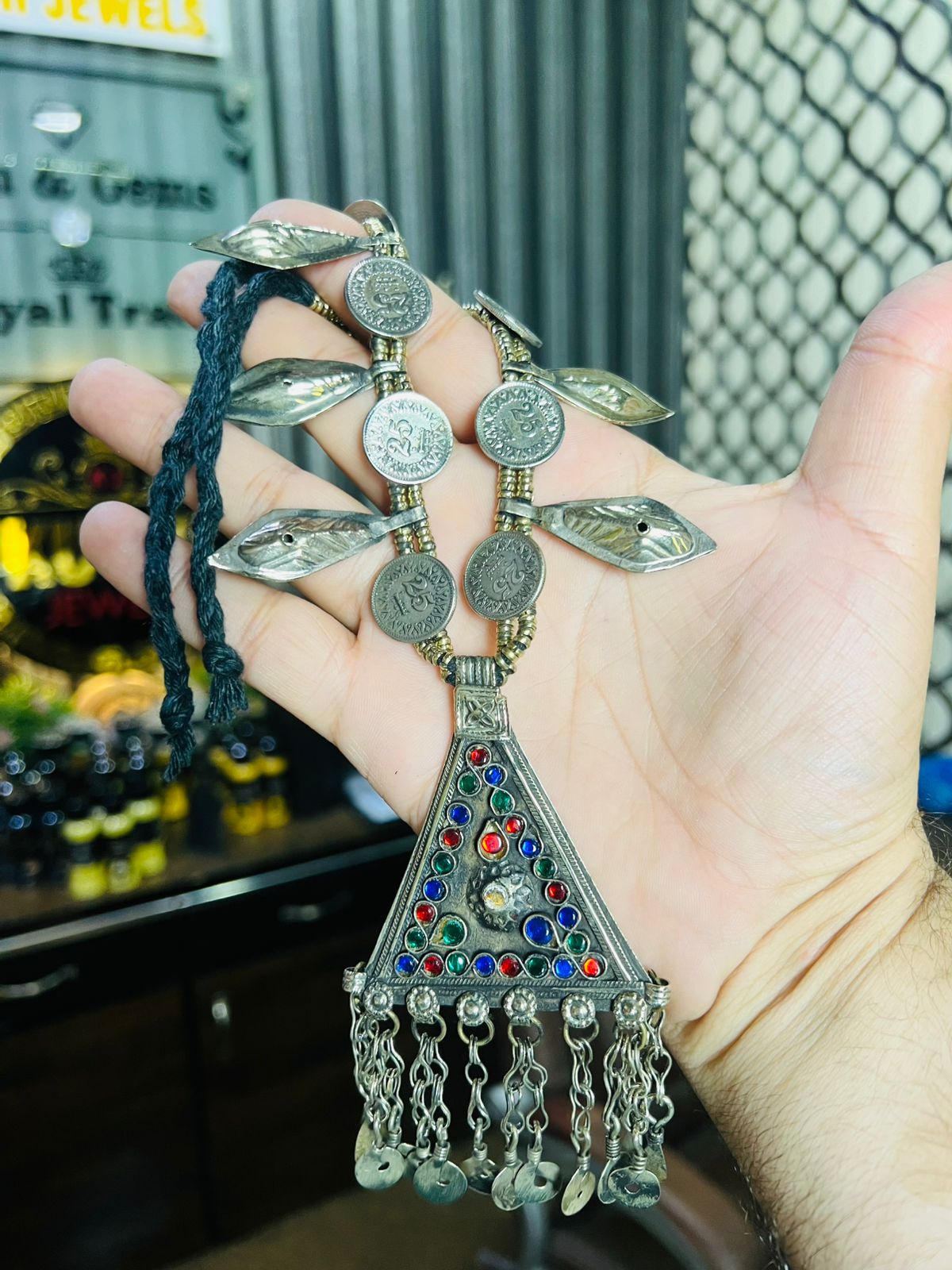 Turkman Piece And Vintage Coin Multi Pendant Necklace (One Piece)