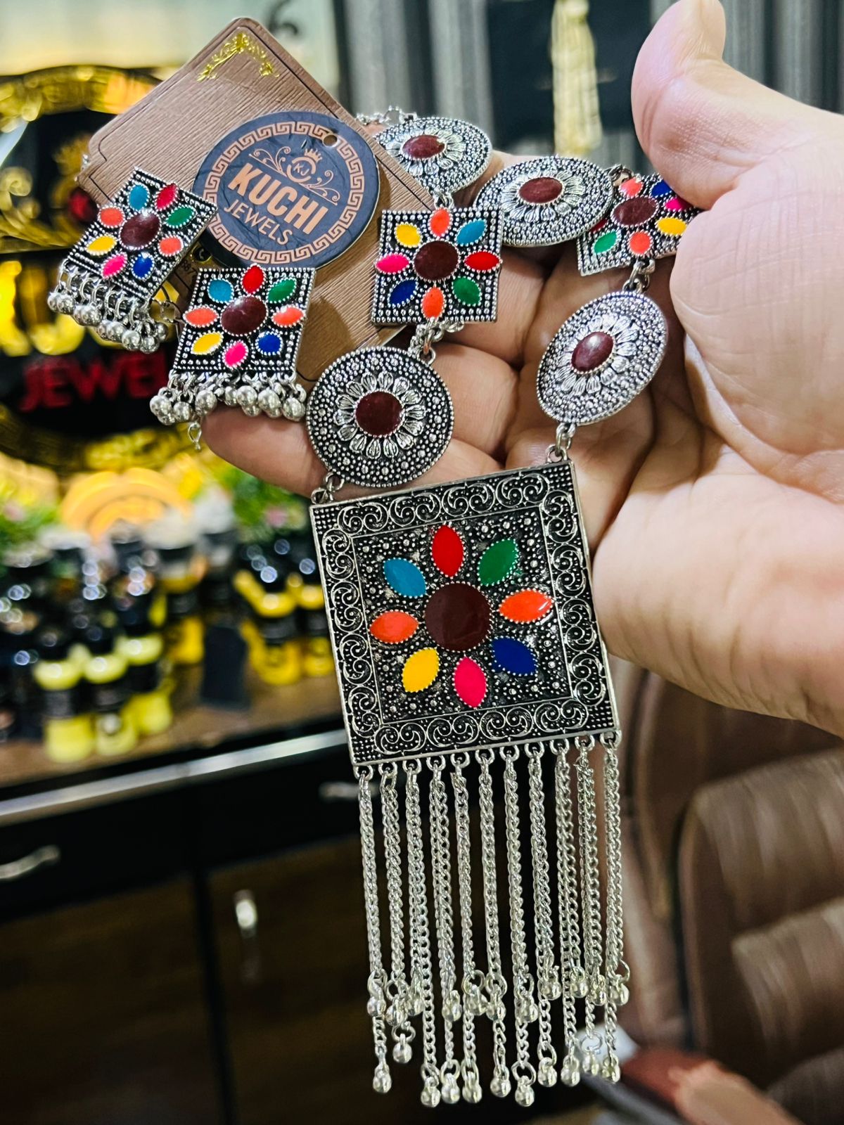 Multi Color Oxidized Necklace Set