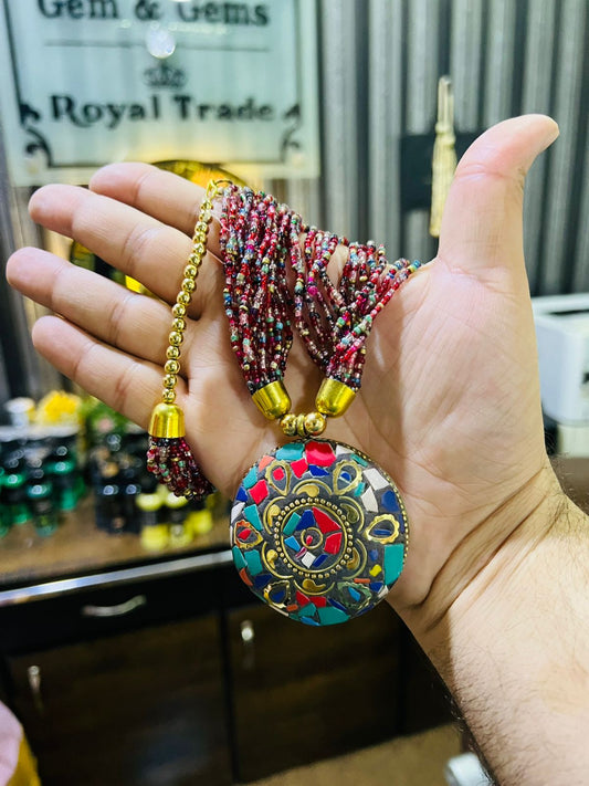 Multi Stone And Pendant Necklace