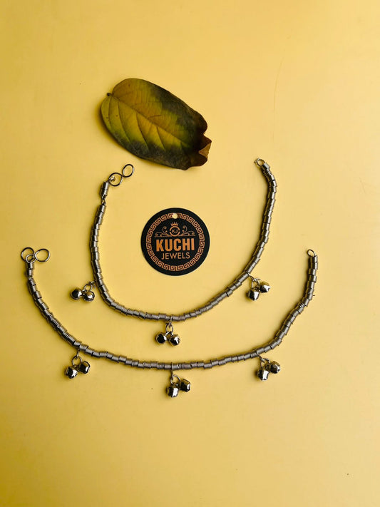 Oxidized Silver Bells Anklet Pair