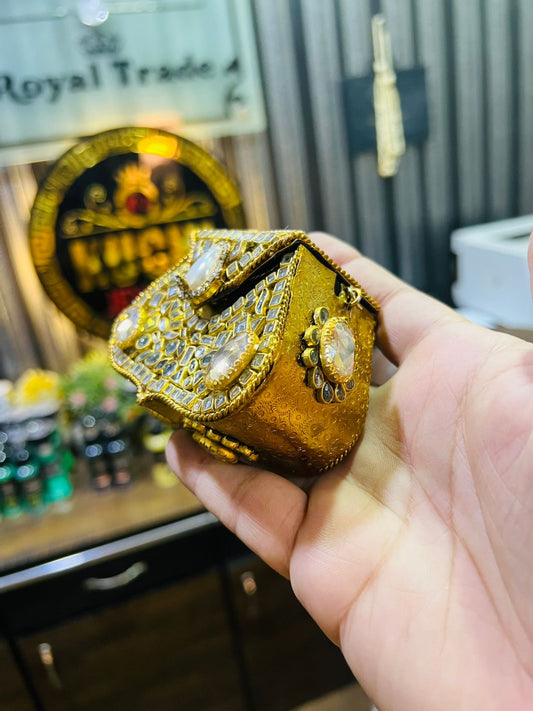 Mini Kundan Metal Bag Mughlia Shape (Golden Stone) Hani-4