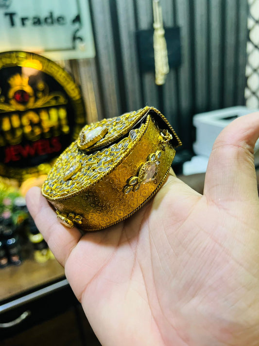 Mini Kundan Metal Bag D Shape (Golden Stone) Hani-5