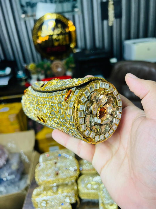 Large Cylinder Shape Kundan Work Bag 16-K