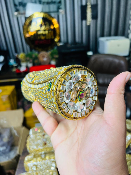 Large Cylinder Shape Kundan Work Bag 18-K