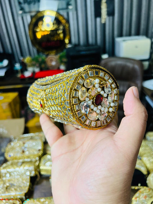 Large Cylinder Shape Kundan Work Bag 19-K