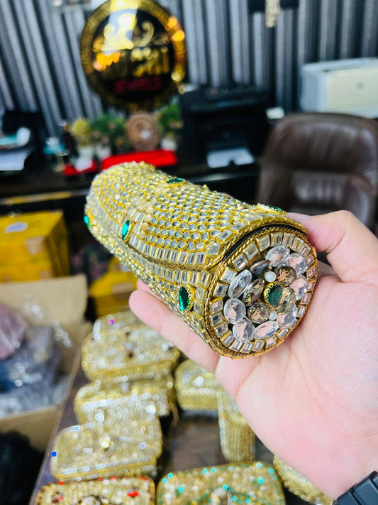 Large Cylinder Shape Kundan Work Bag 14-K