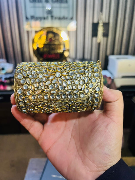 Medium Kundan Golde Bag Cylinder Shape BB-K9