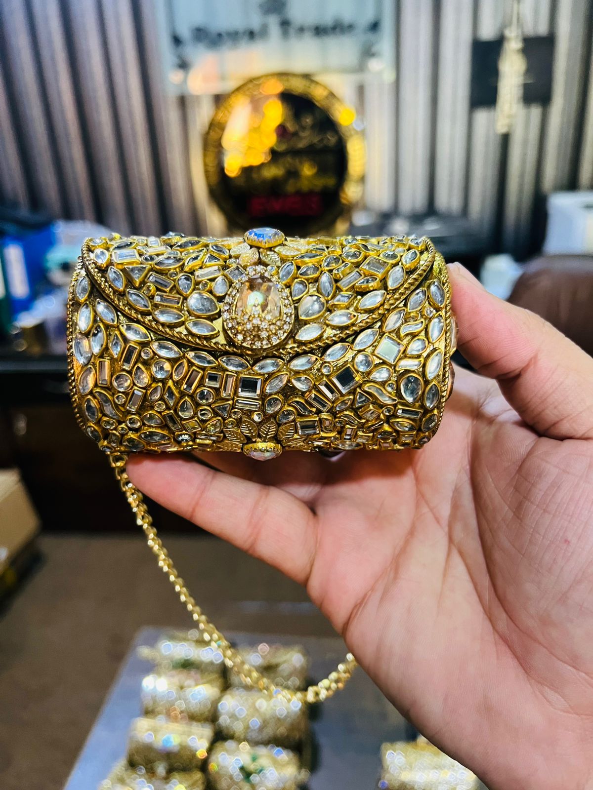 Mini Kundan Metal Cylinder Bag Best Price KK-12