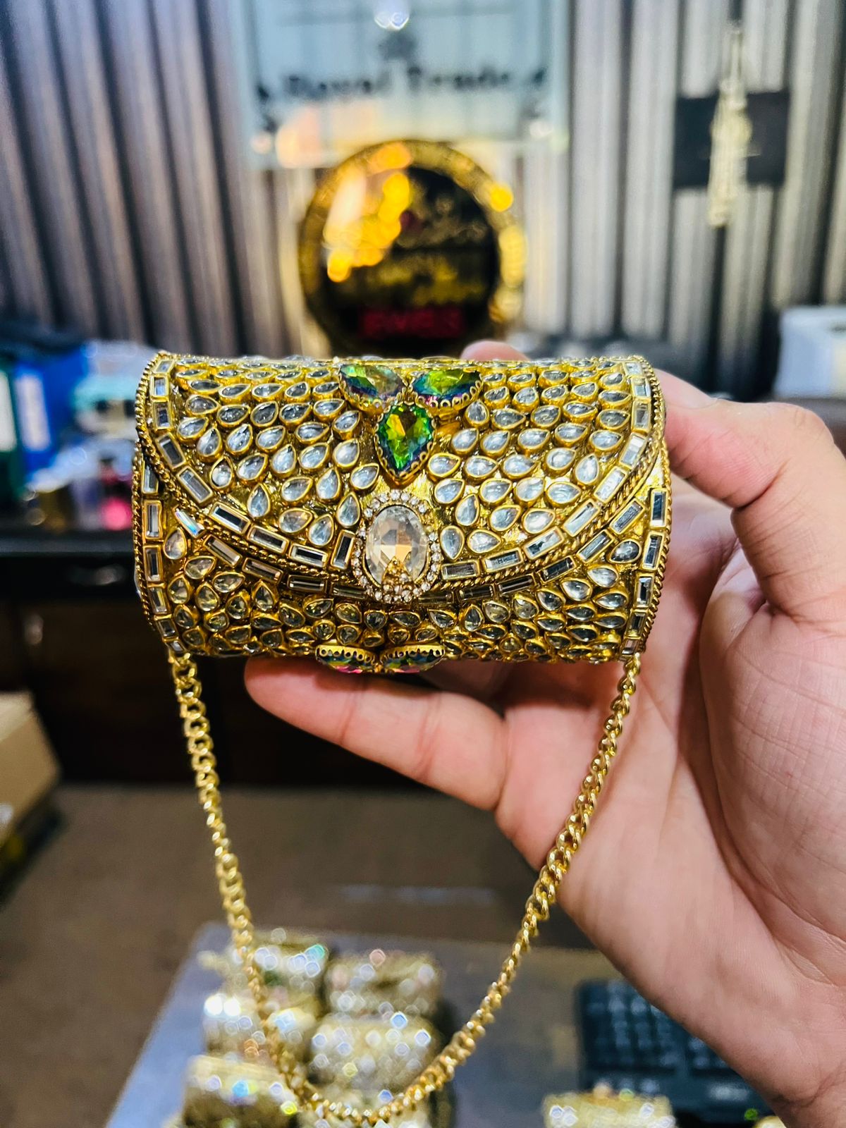 Mini Kundan Metal Cylinder Bag Best Price KK-16