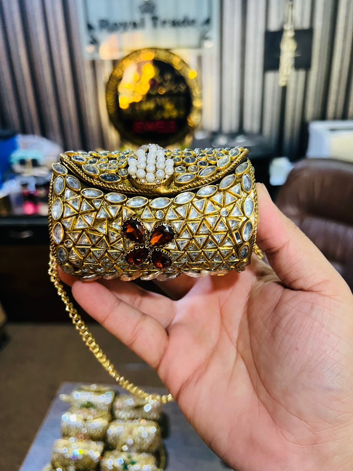 Mini Kundan Metal Cylinder Bag Best Price KK-17