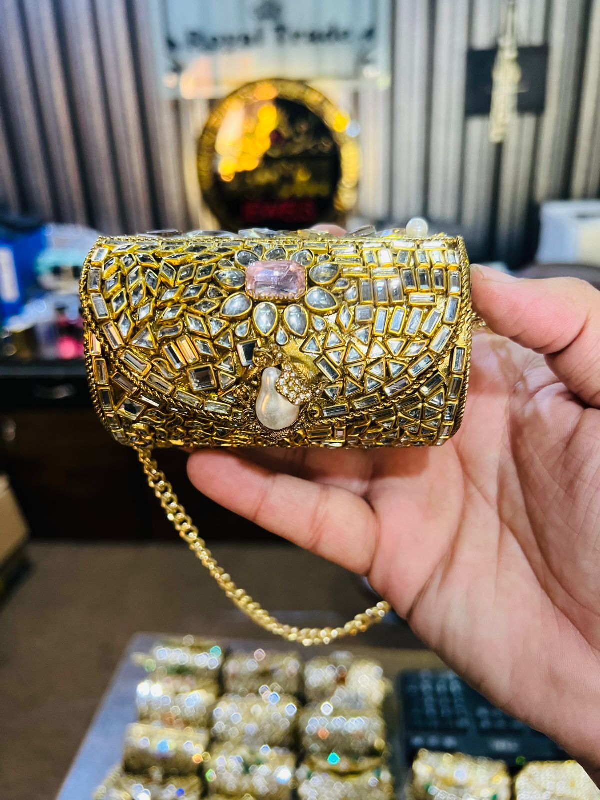 Mini Kundan Metal Cylinder Bag Best Price KK-26