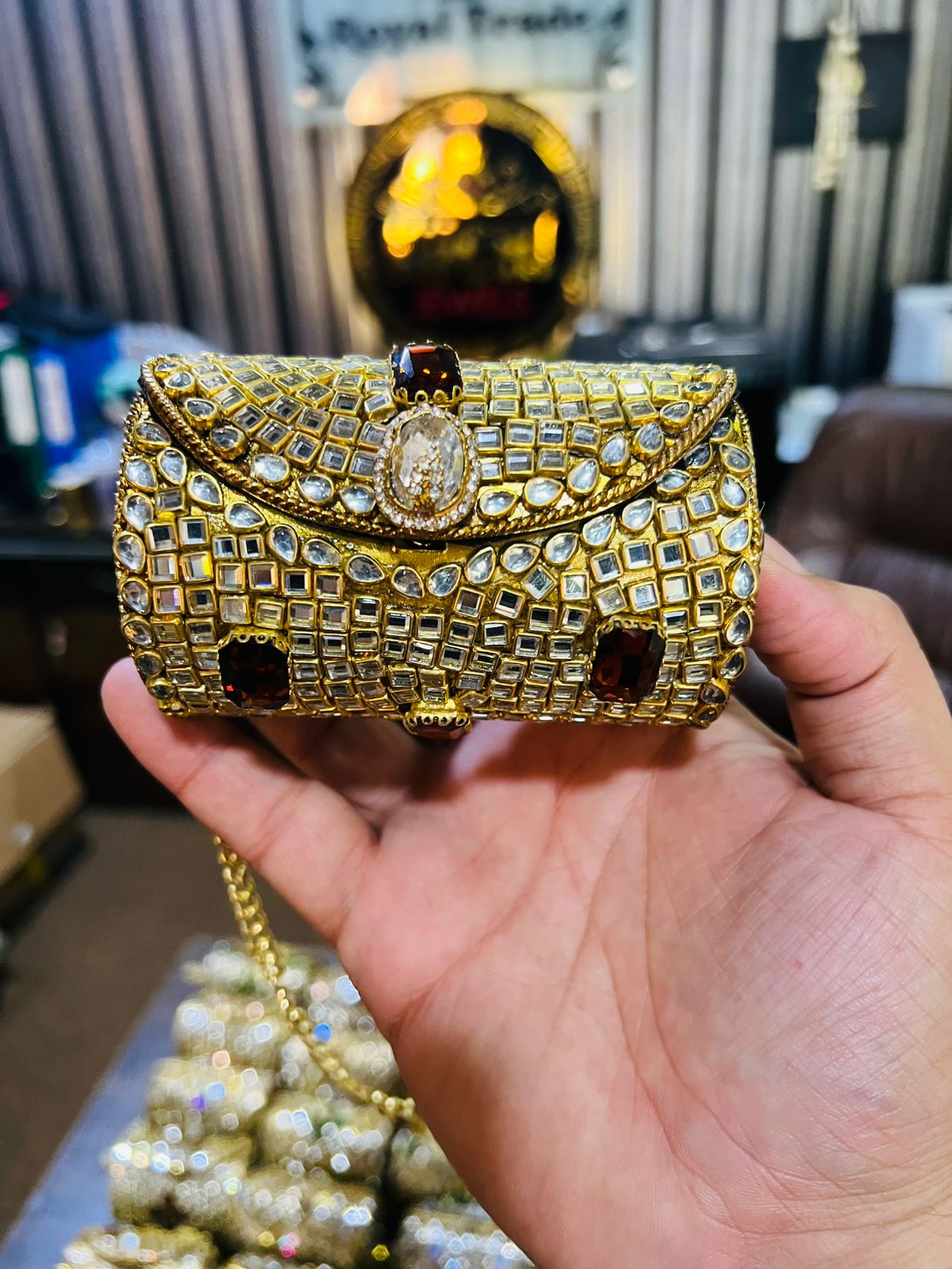 Mini Kundan Metal Cylinder Bag Best Price KK-30