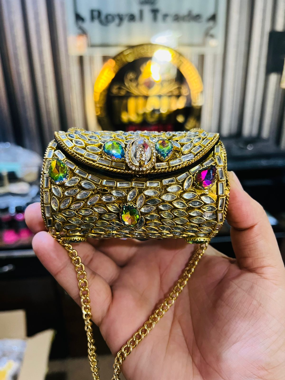 Mini Kundan Metal Cylinder Bag Best Price KK-33