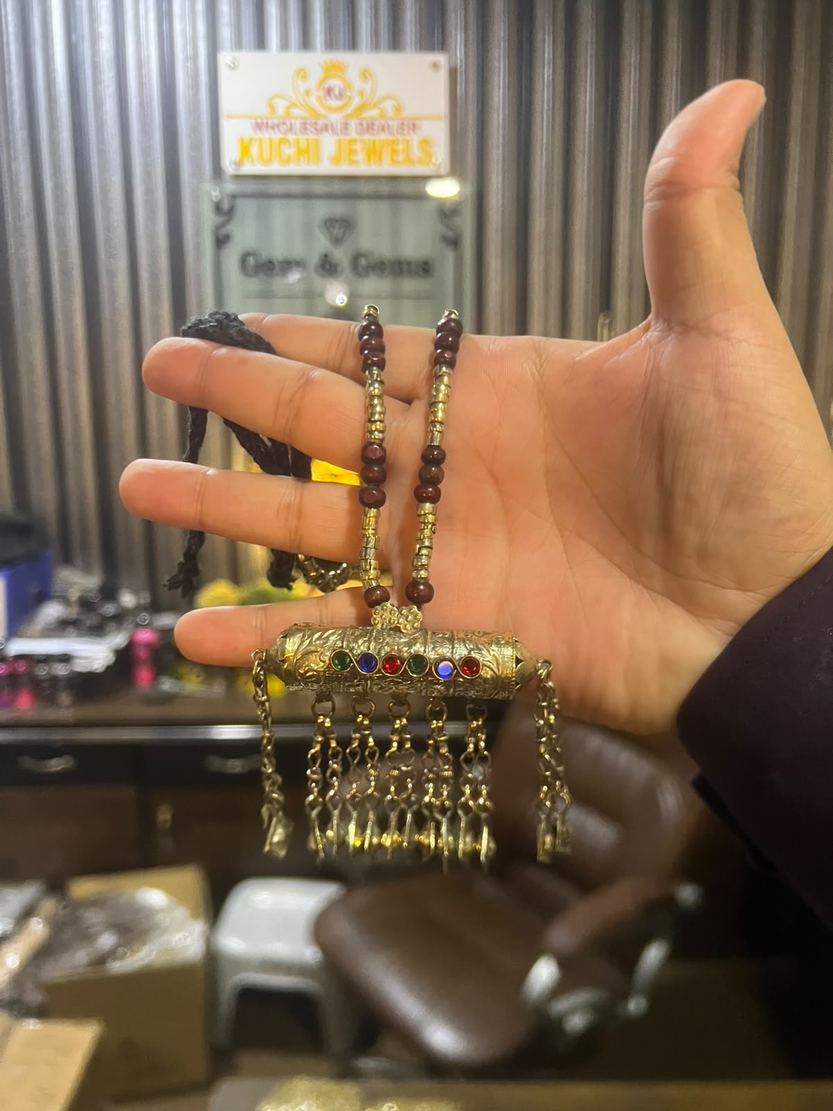 Afghani Pendant Golden Necklace With Strip to Tie