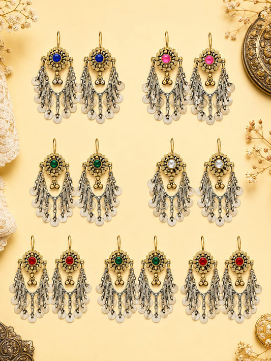 Kuchi Metal Chain Multi Stone Earrings