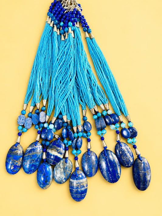Lapiz Pendant & Stone Beads String Necklace