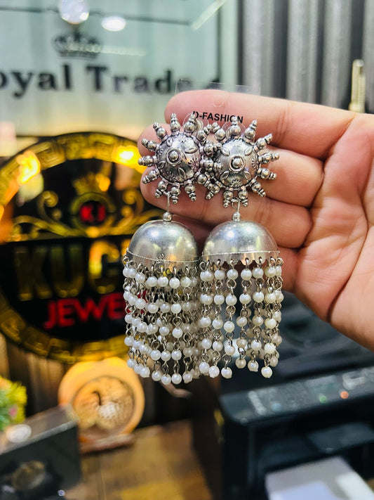 Long Pearl Indian Jhumka Earrings