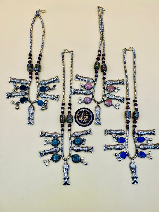 Fish Metal Vintage Multi Stone Necklace
