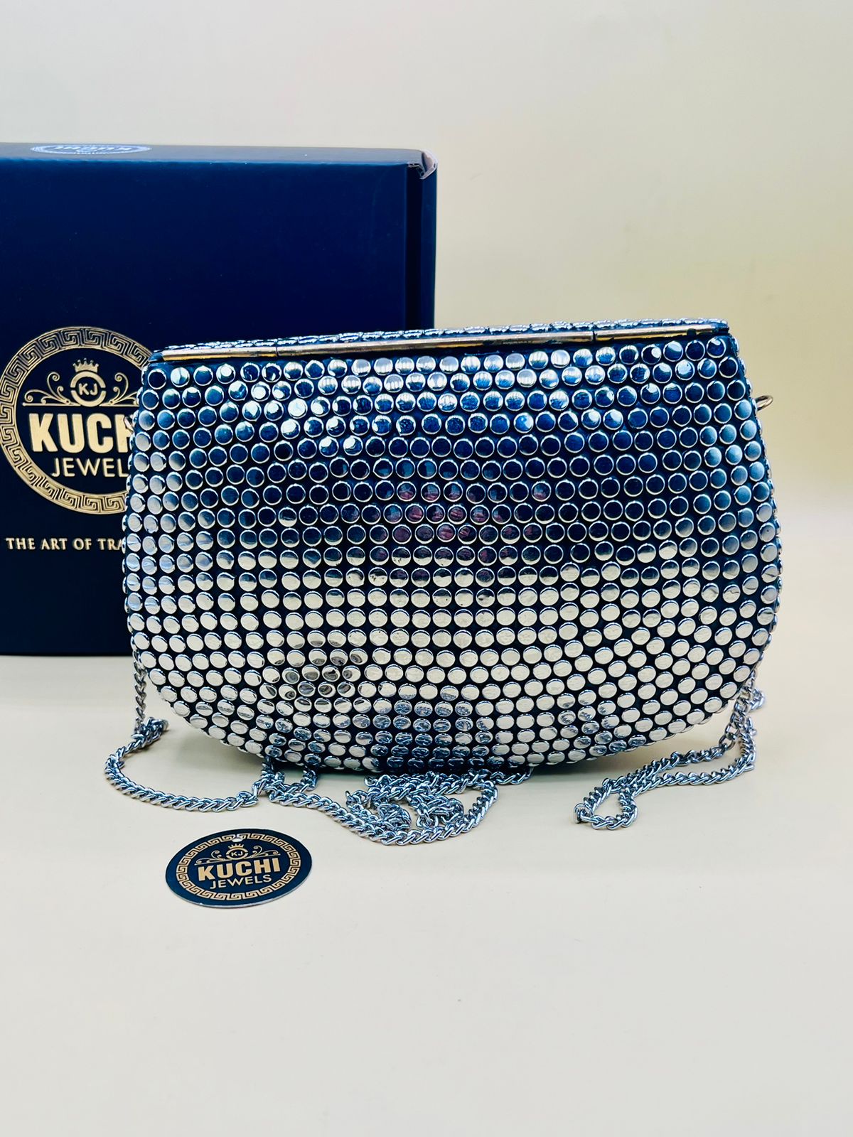 Silver Metal White Stone Bag