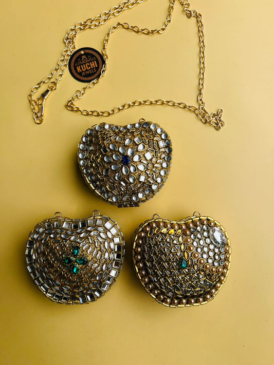 Best Price Mini Kundan Clutch Heart Shape (Multi Stone)