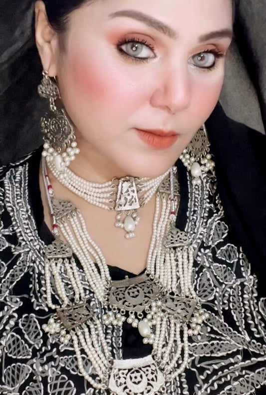 White Pearl Mala And Double Choker Set