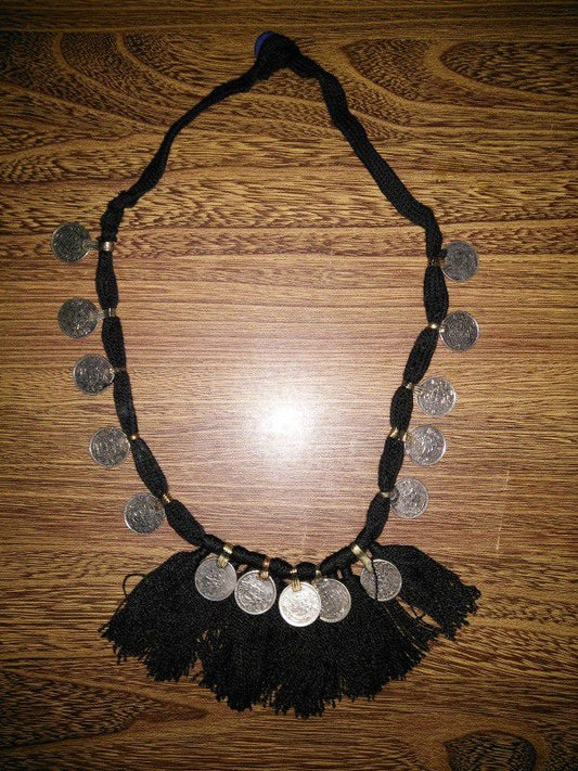 Black Thread And Coins Necklace