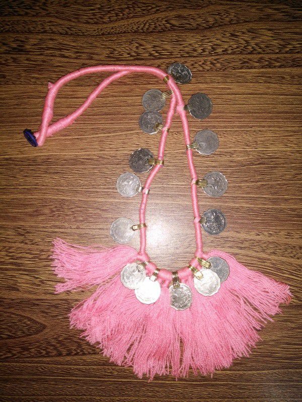 Pink Cotton Thread & Coins Necklace