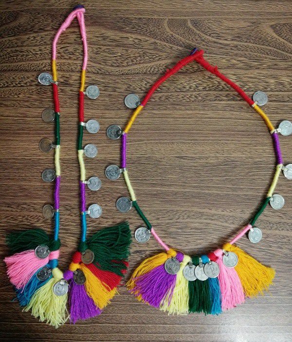 Multi Cotton Thread & Coins Necklace