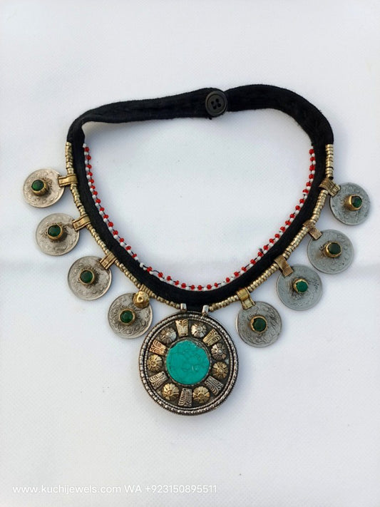 Large Multi Stone And Coins Choker