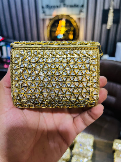 Mid Medium Kundan Golden Bag Square Shape BB-S3