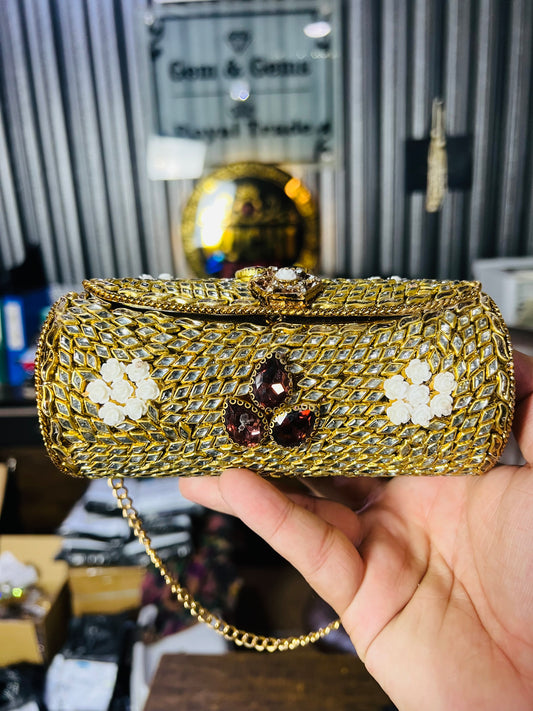 Beautiful Large Kundan Cylinder Bags-E3