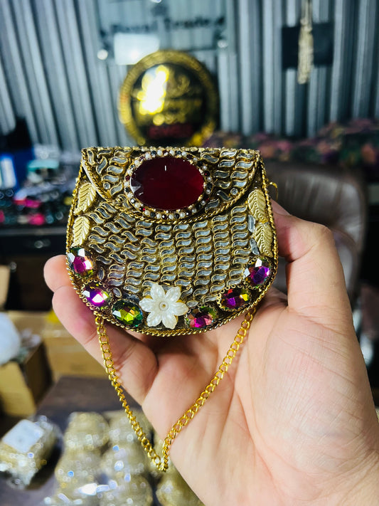 Stylish D Shape Mini Baby Kundan Work Multi Stone Bag ZC-D9