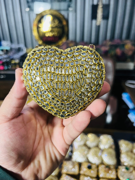 Pure Kundan Mini Clutch Heart Shape