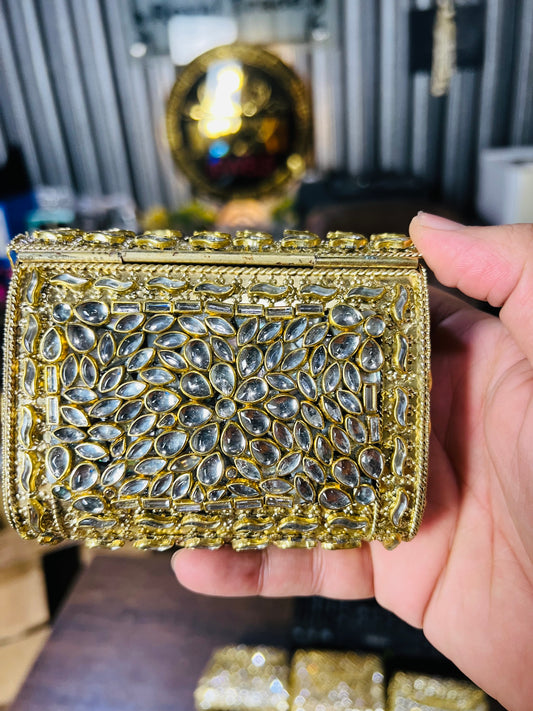 Pure Kundan Square Shape Handmade Metal Bag BB-P113