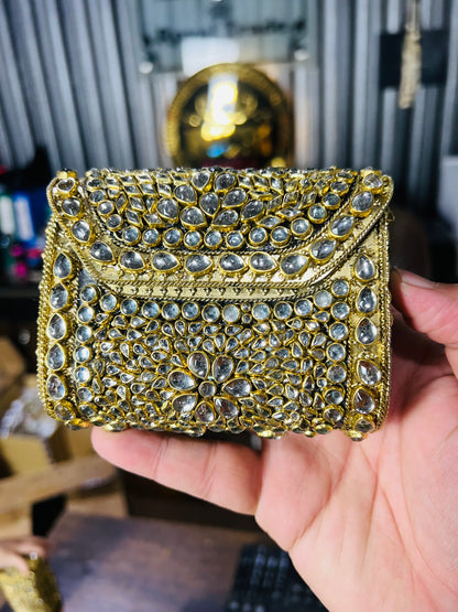 Pure Kundan Square Shape Handmade Metal Bag BB-P107