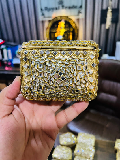 Mid Medium Kundan Golden Bag Square Shape BB-S1