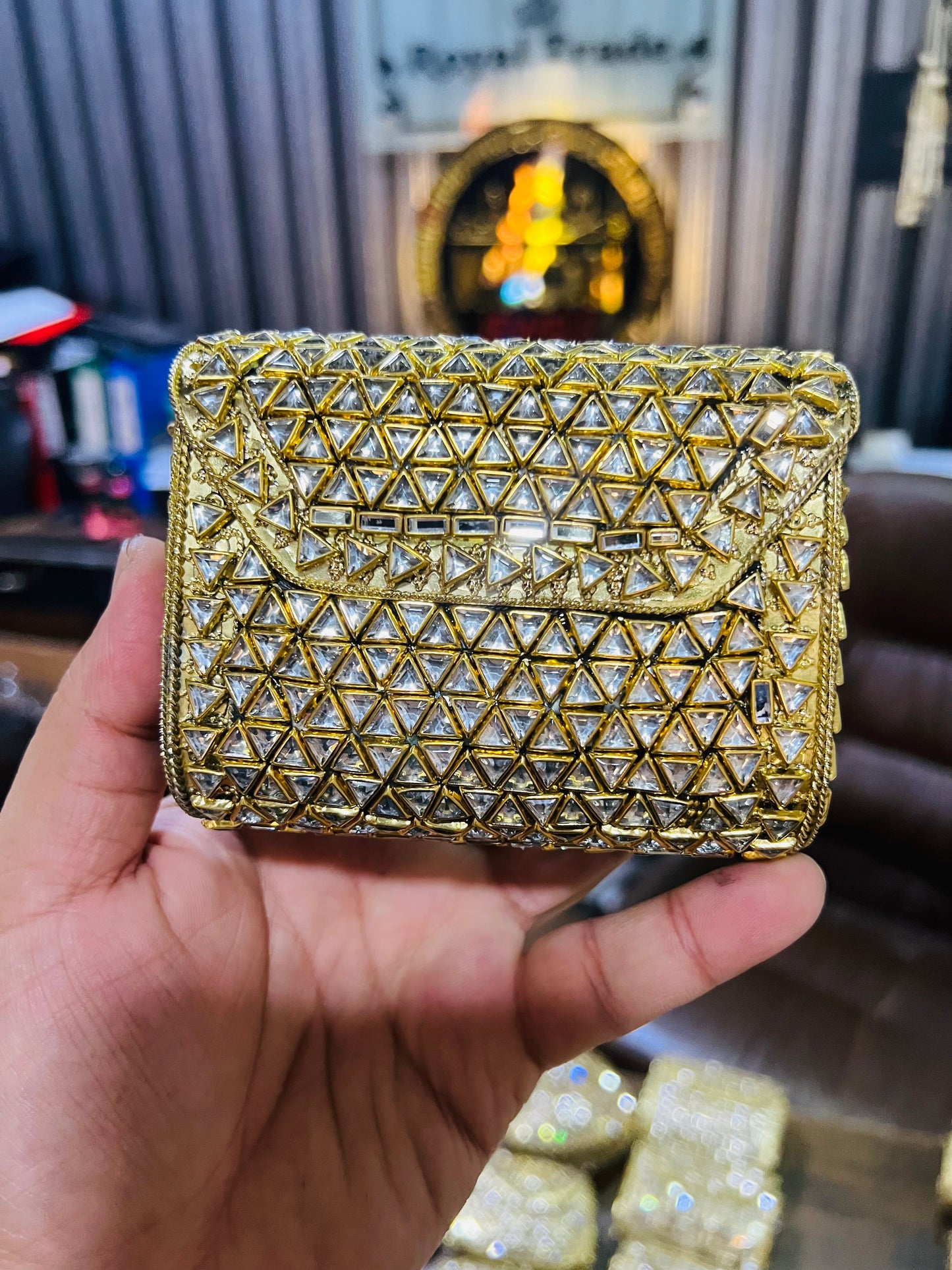 Mid Medium Kundan Golden Bag Square Shape BB-S3