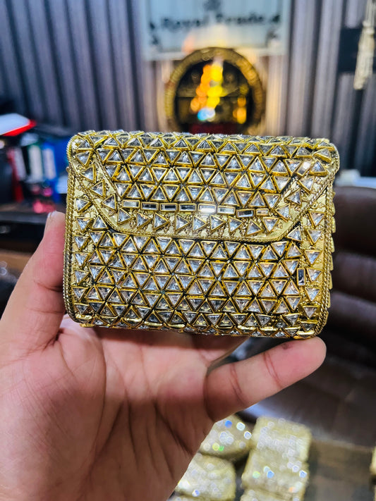 Mid Medium Kundan Golden Bag Square Shape BB-S3