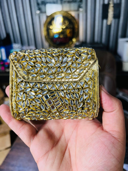 Pure Kundan Square Shape Handmade Metal Bag BB-P115