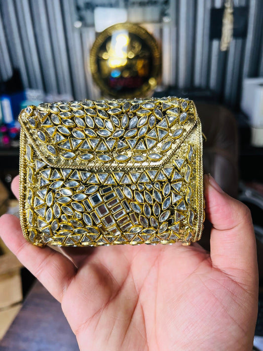 Pure Kundan Square Shape Handmade Metal Bag BB-P115