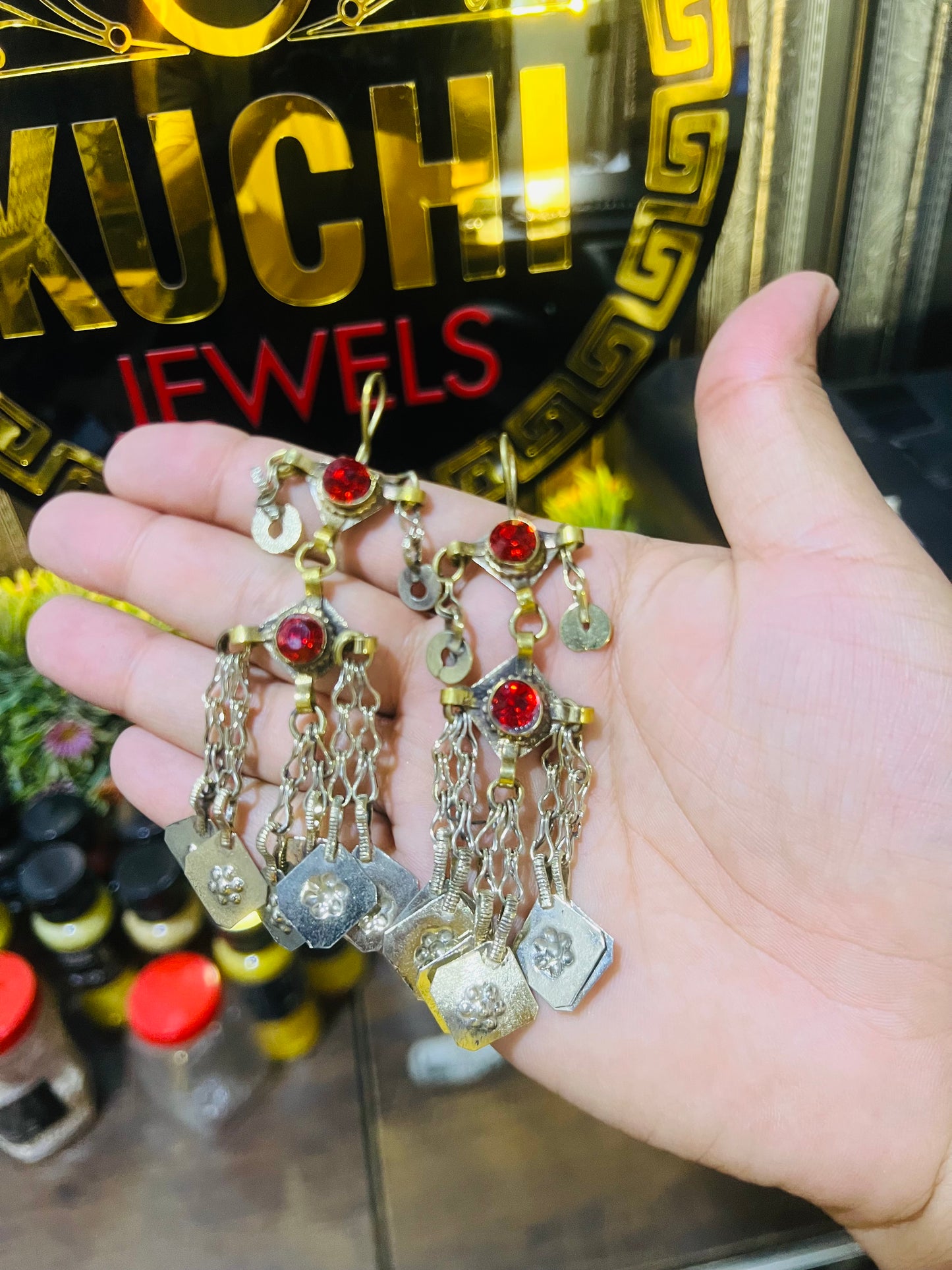 Vintage Chain Earrings With Stone