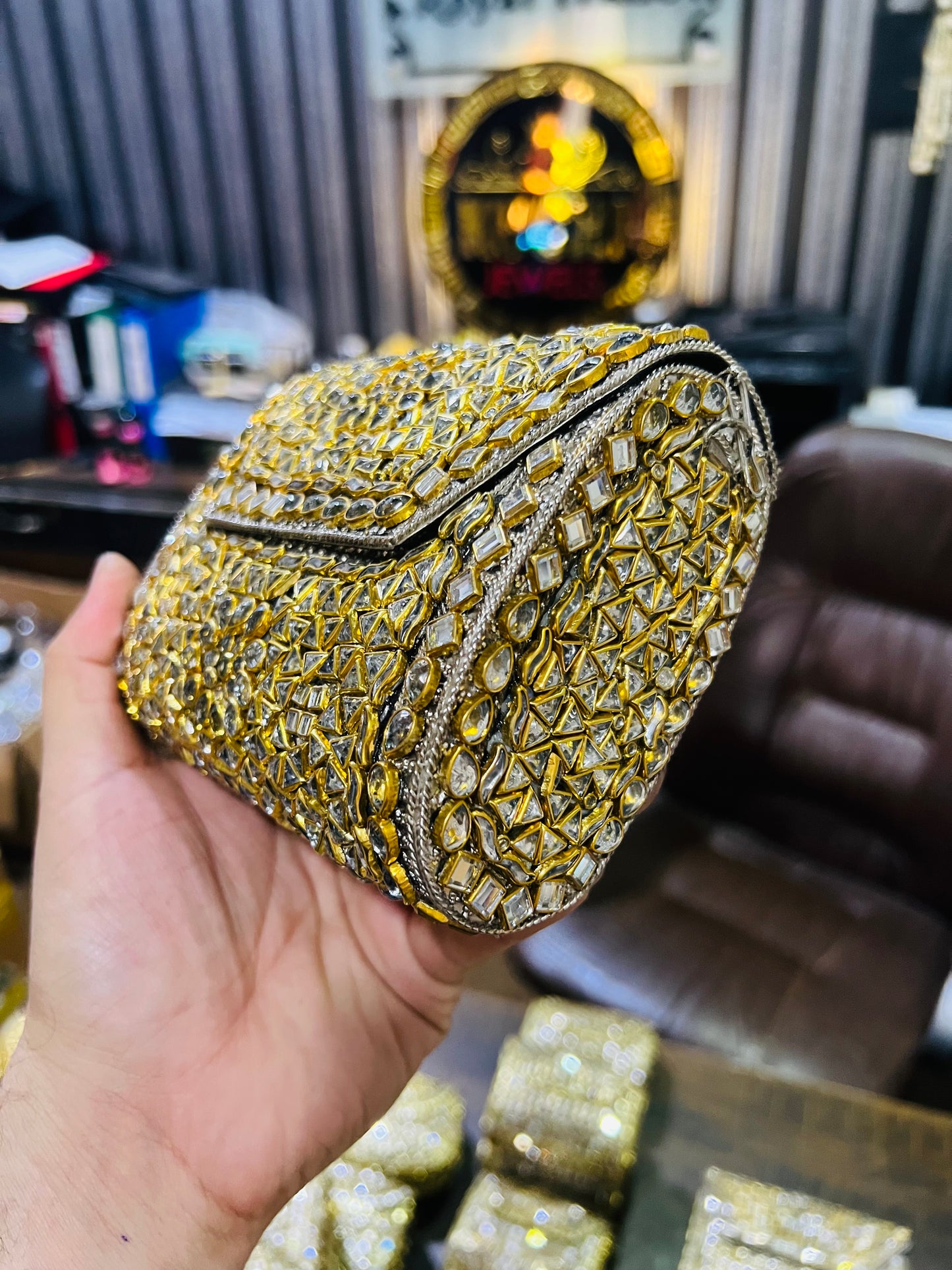 Medium Square Pure Kundan Bag Low Price KK-A