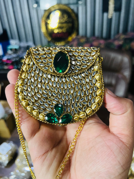 Stylish D Shape Mini Baby Kundan Work Multi Stone Bag ZC-D3