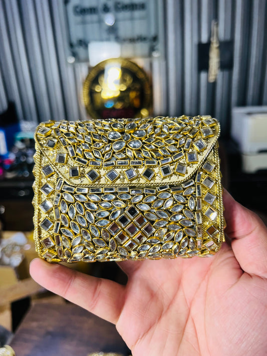 Pure Kundan Square Shape Handmade Metal Bag BB-P106